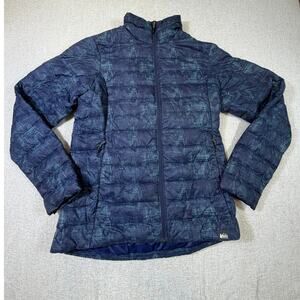REI Co-op Women Medium Blue 80% Down Puffer Jacket Zip Front Insulated Warm